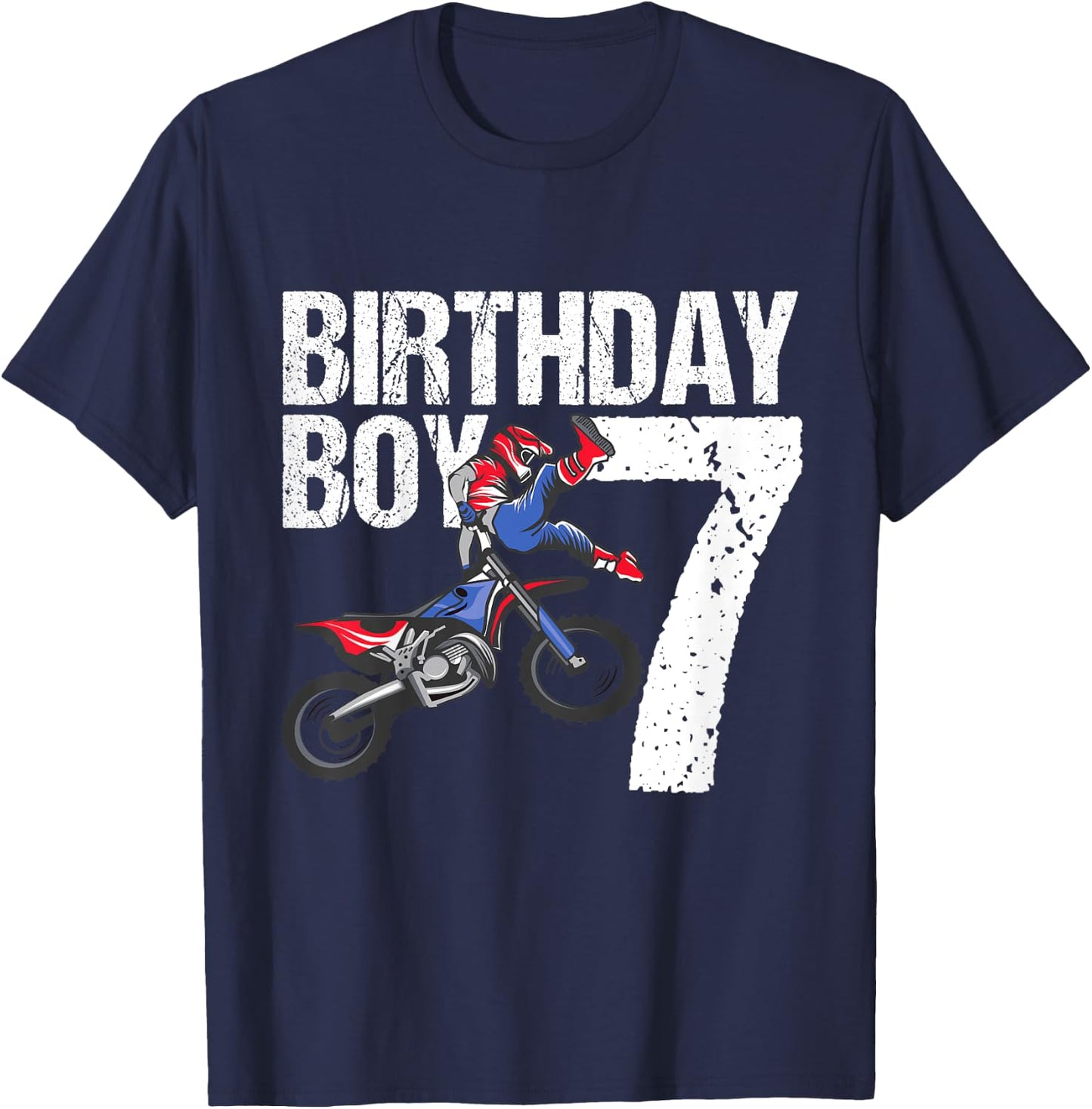 7 Year Old Dirt Bike Birthday Party Motocross MX 7th Gift T-Shirt - T-Shirt | Navy