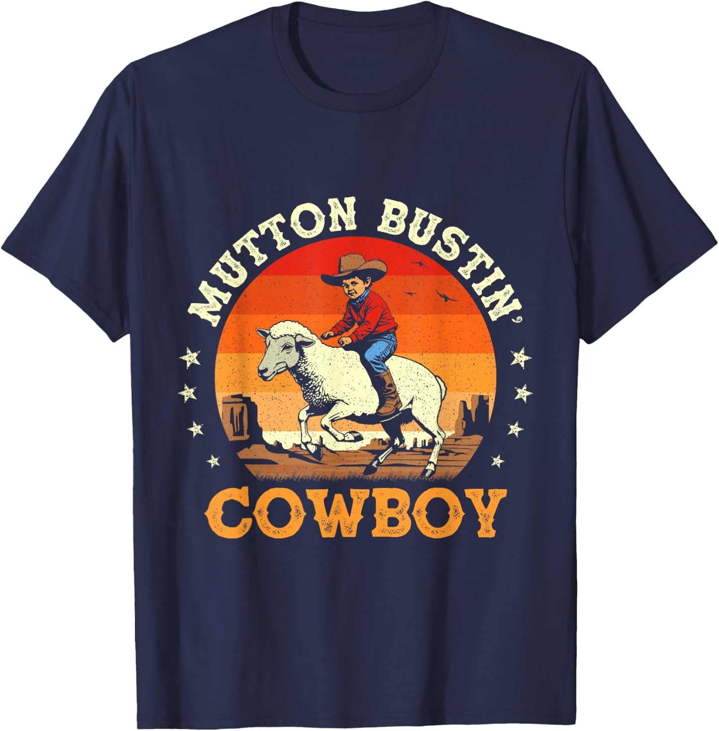 Mutton Busting Cowboy Sheep Riding Mutton Buster Youth Rodeo T-Shirt - T-Shirt | Navy