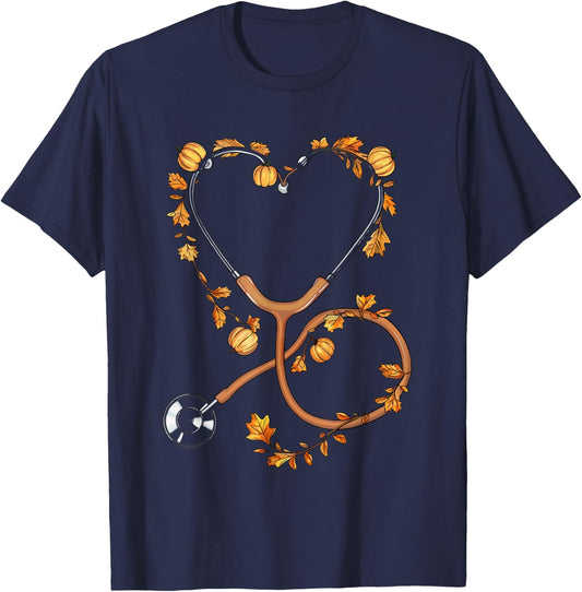 Nurse Thanksgiving Stethoscope Nursing Student Colleagues T-Shirt - T-Shirt | Navy