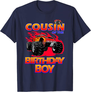 Cousin of the Birthday Boy Monster Truck Birthday Novelty T-Shirt - T-Shirt | Navy