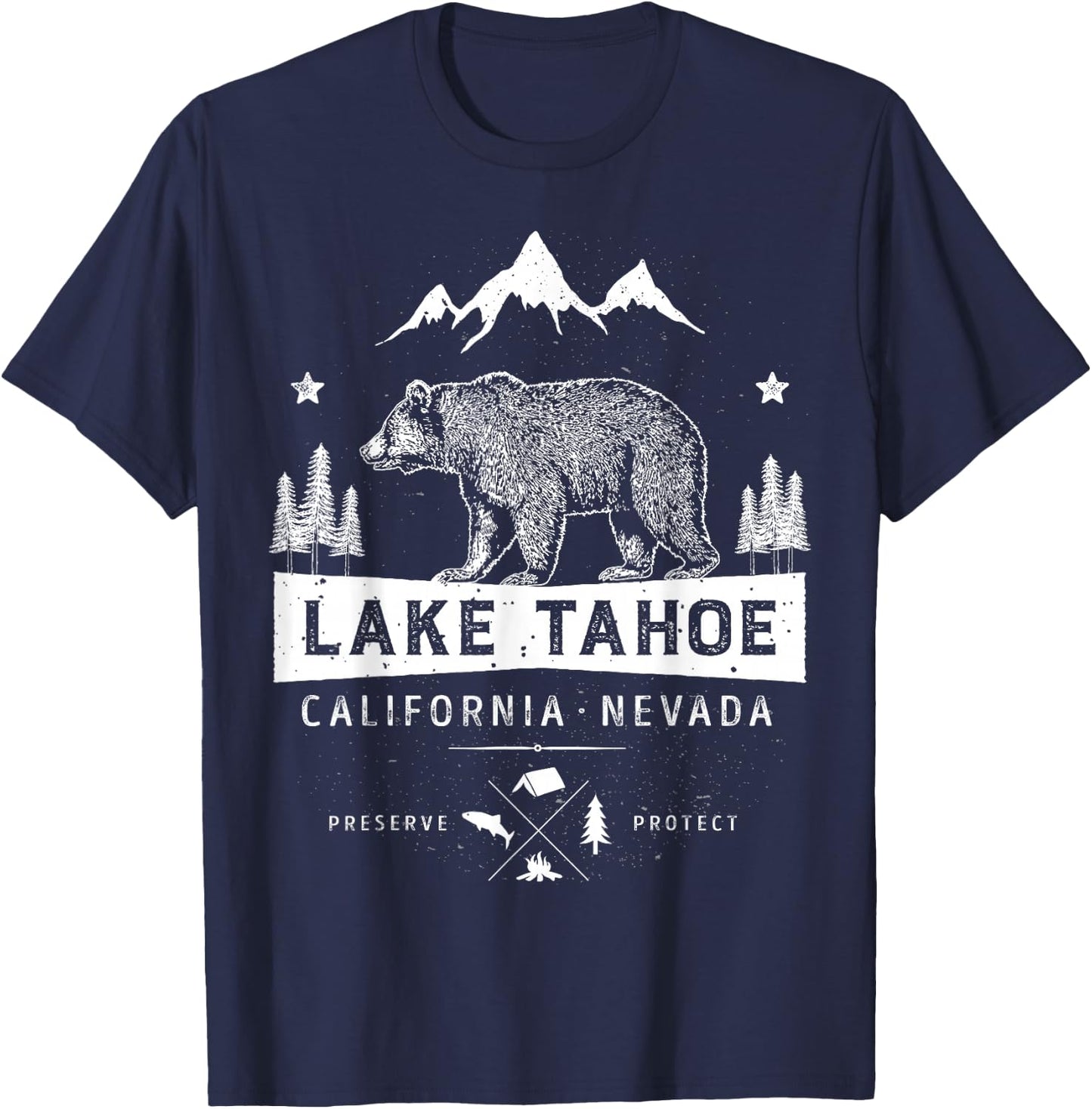Lake Tahoe T Shirt California Nevada Vintage Bear Men Women T-Shirt - T-Shirt | Navy