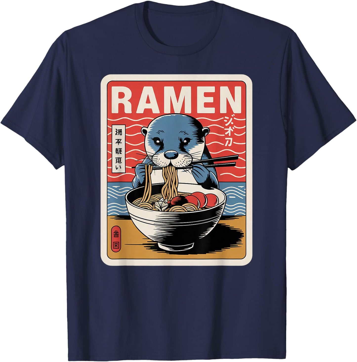 Anime Otter Manga Kawaii Otaku Neko Japanese Ramen Otter T-Shirt - T-Shirt | Navy