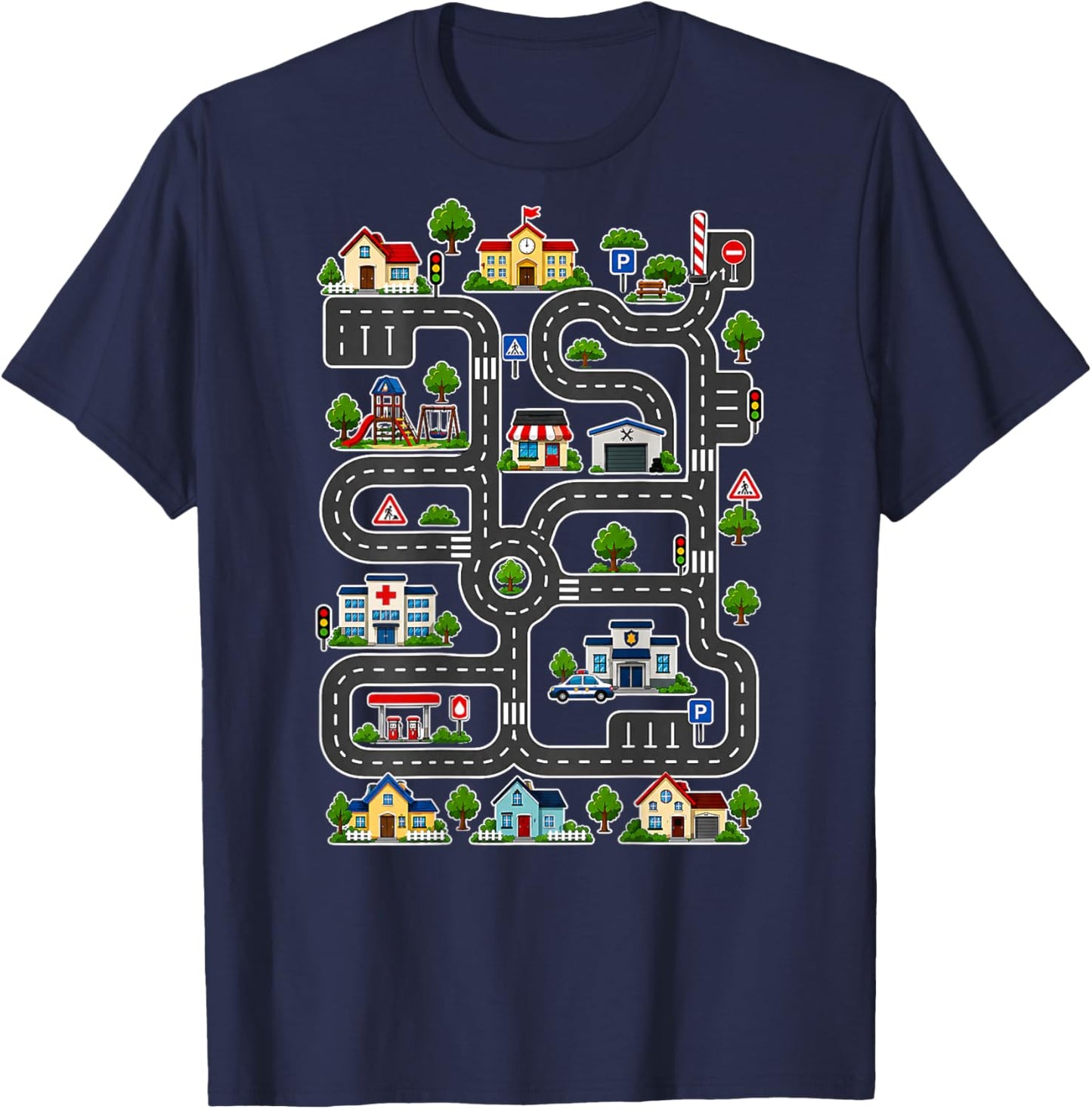 (On Back) Car Race Track On Dad Father's Day Tired Dads Club T-Shirt - T-Shirt | Navy