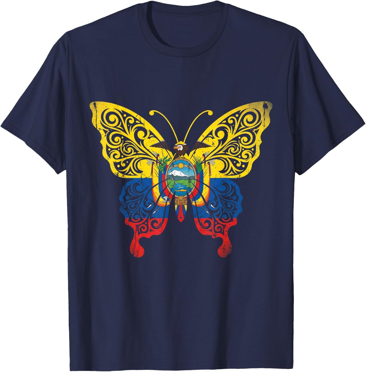 Ecuador Butterfly Ecoadorian Flag Pride T-Shirt - T-Shirt | Navy