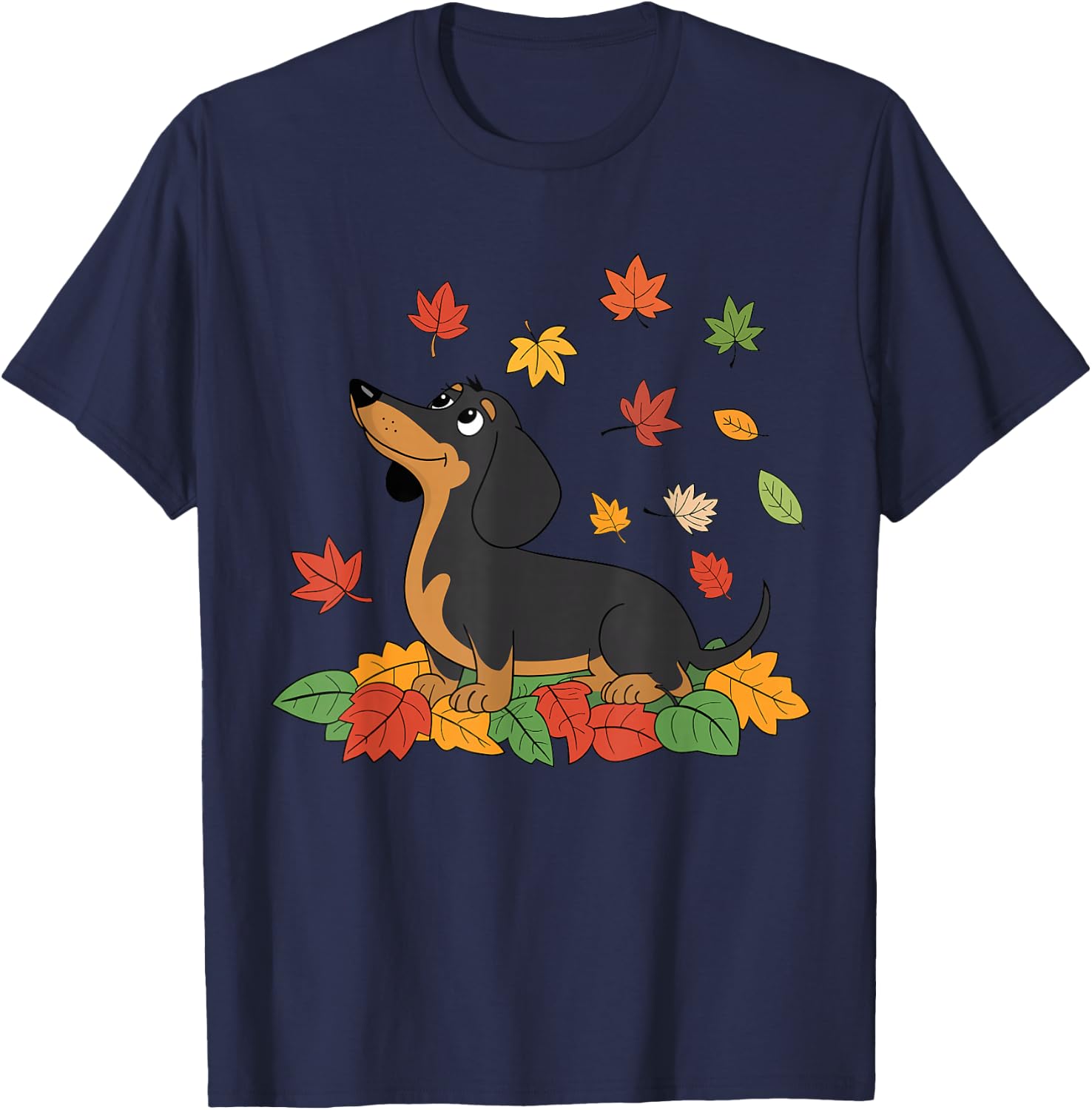 Dachshund Thanksgiving Pilgrim Autumn Fall Leaves T-Shirt - T-Shirt | Navy