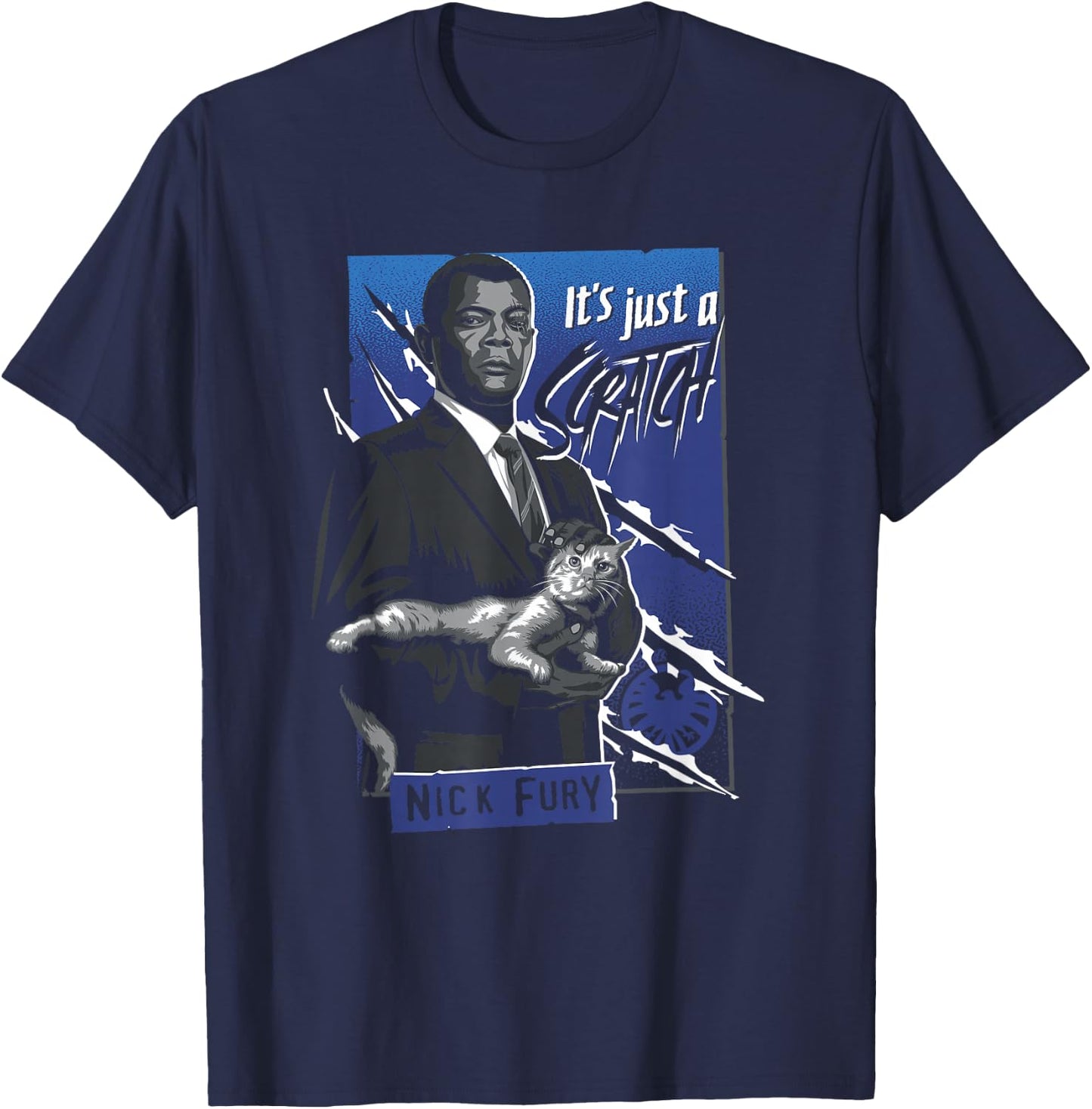 Marvel Captain Marvel Nick Fury and Goose Just a Scratch T-Shirt - T-Shirt | Navy
