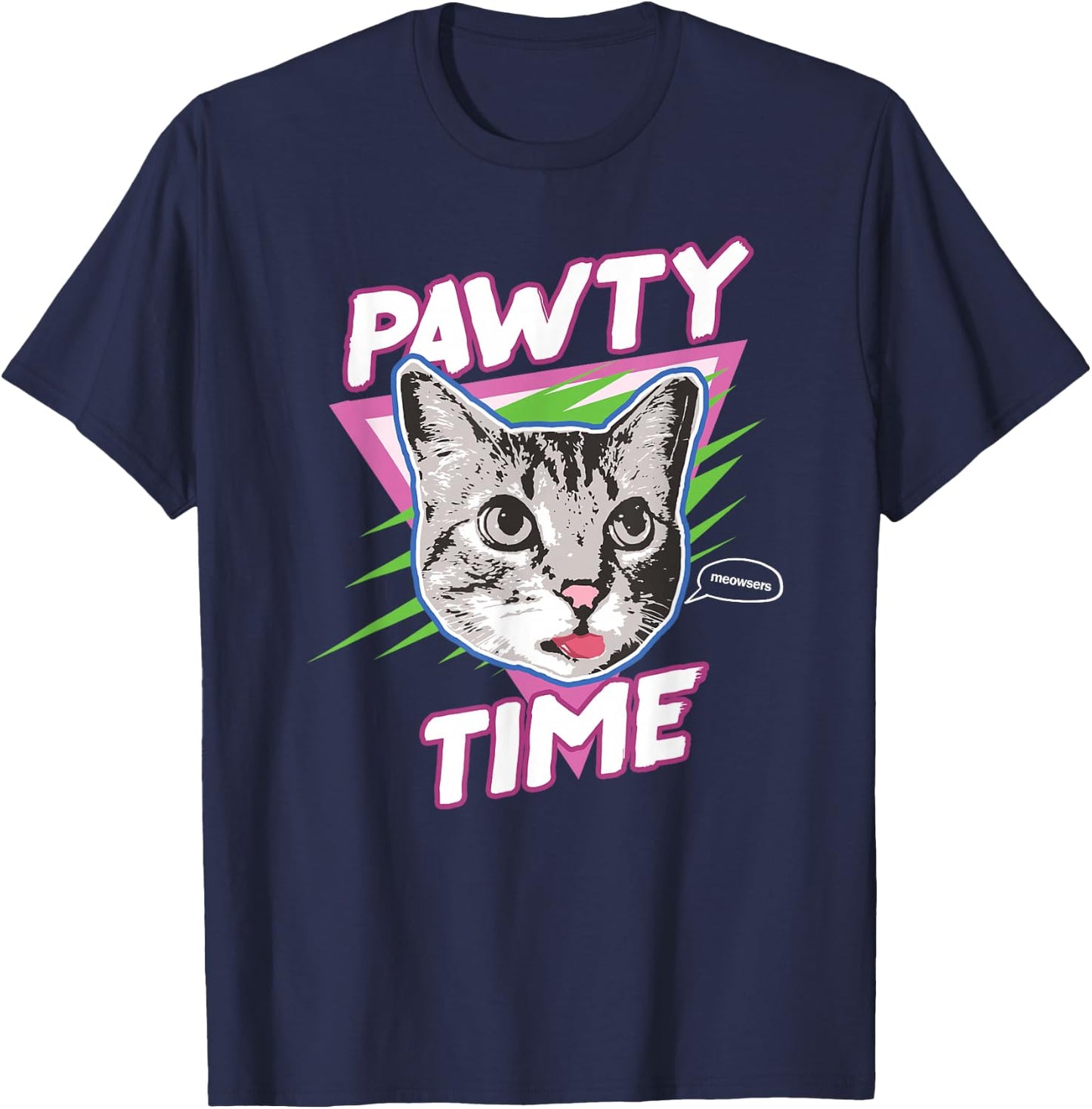 Funny Cat Pawty Time Party Animal Retro T-Shirt - T-Shirt | Navy