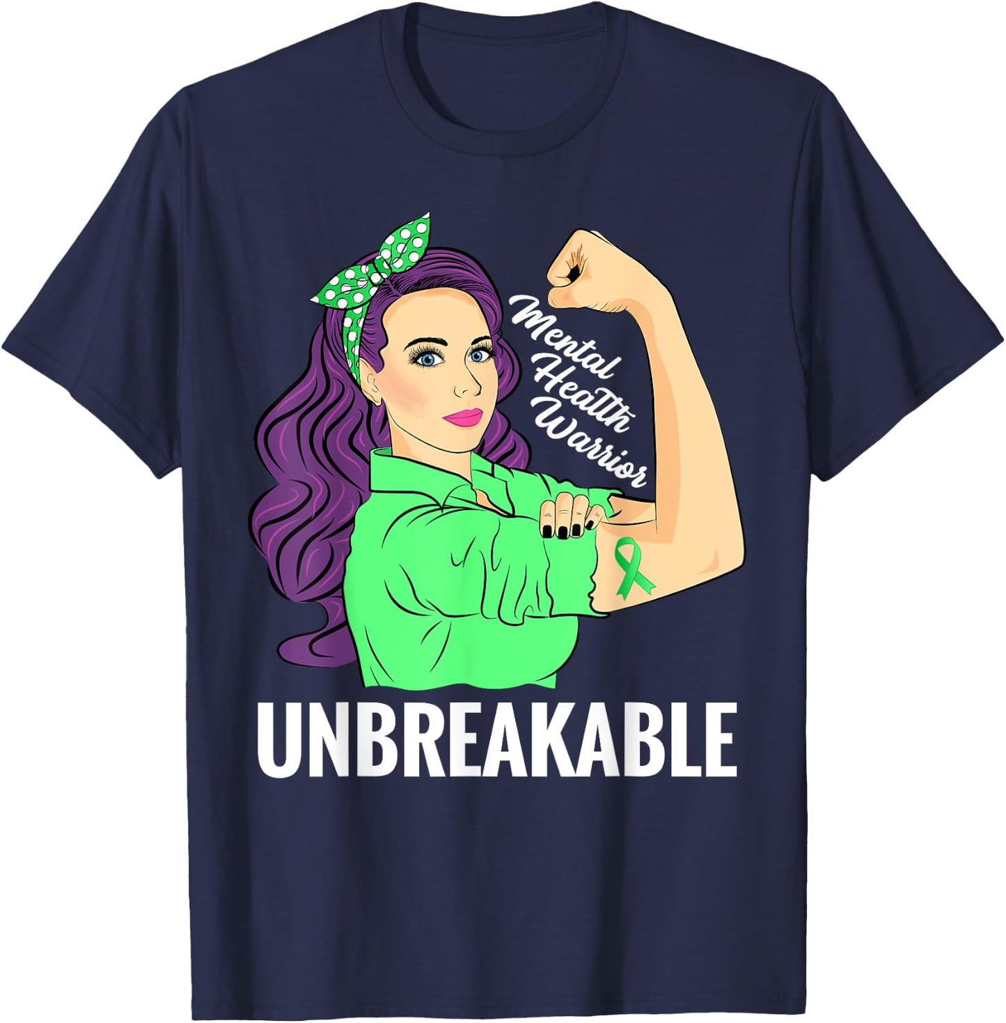 Mental Health Illness Awareness Warrior Unbreakable T-Shirt - T-Shirt | Navy