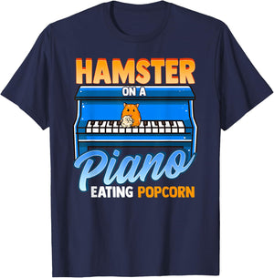 Funny Hamster On A Piano Eating Popcorn T-Shirt - T-Shirt | Navy
