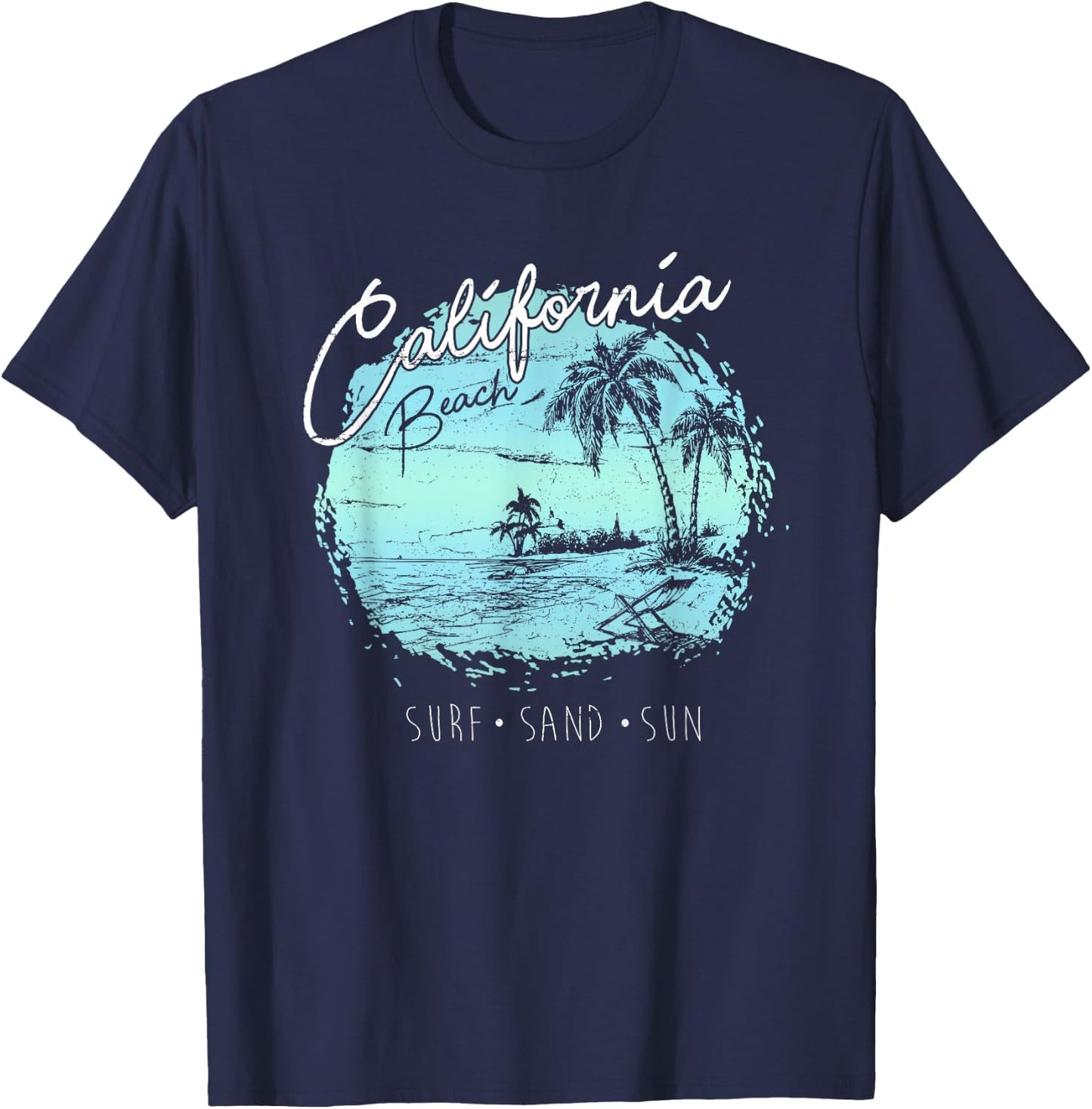 California Beach Vintage Surf Summer Surfer Gift T-Shirt - T-Shirt | Navy