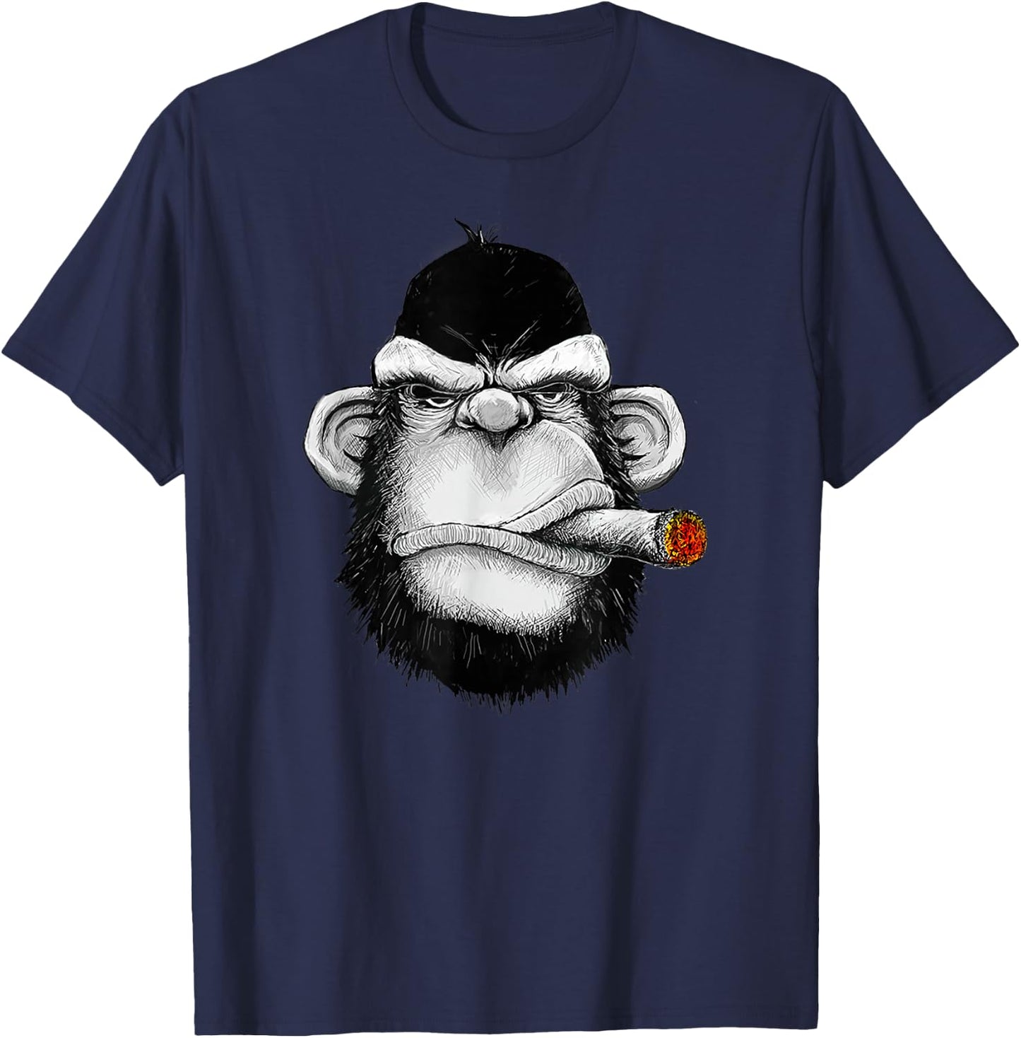 Monkey Cigar Gorilla Smoking Cigarette T-Shirt - T-Shirt | Navy