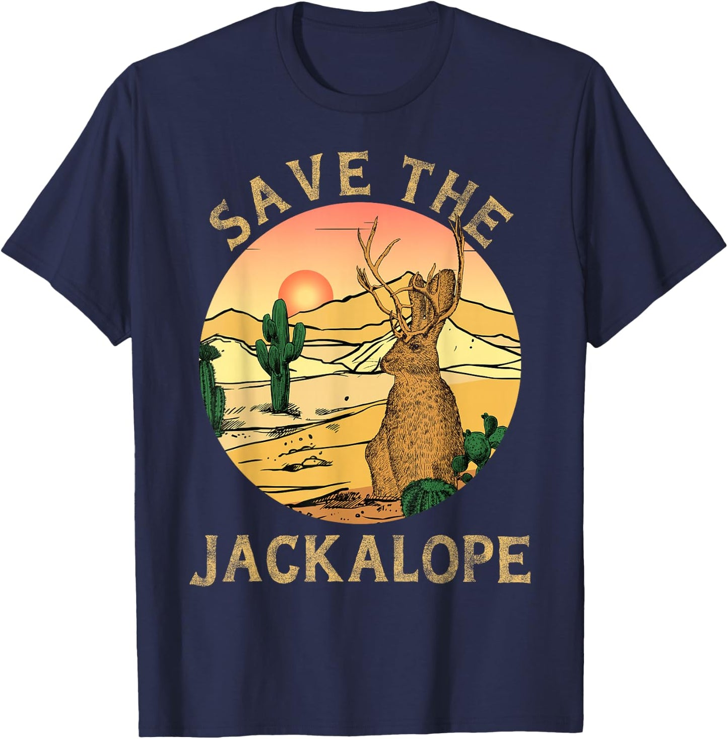 Jackrabbit Desert Cactus Mountain vintage save the Jackalope T-Shirt - T-Shirt | Navy