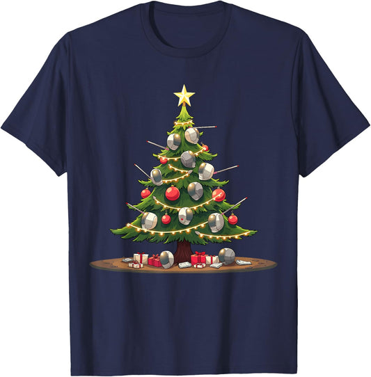 Fencing Christmas Tree Funny Sports Lover for Fencers Fans T-Shirt - T-Shirt | Navy