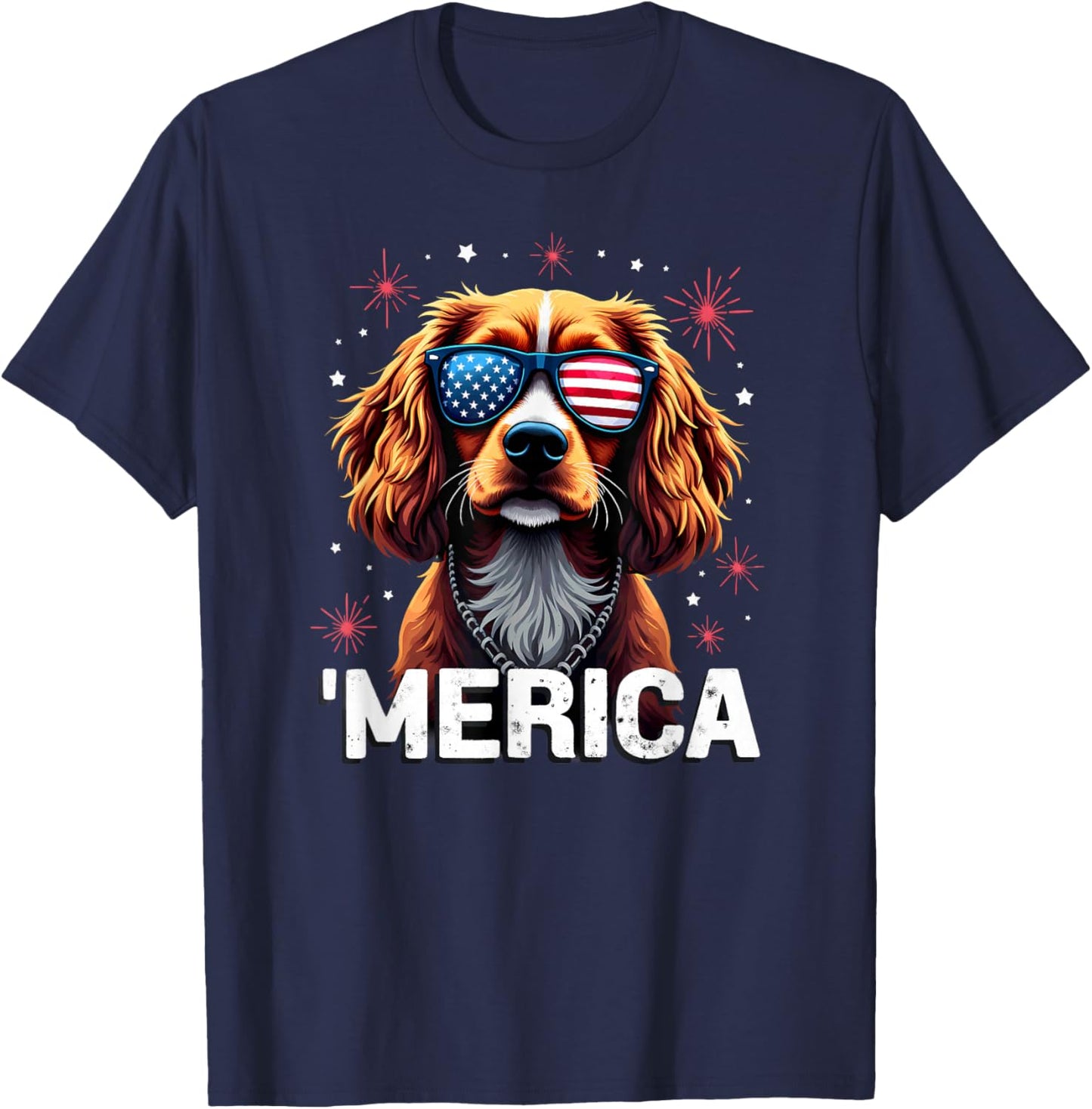 US Flag Cavalier King Charles Sunglasses Merica T-Shirt - T-Shirt | Navy