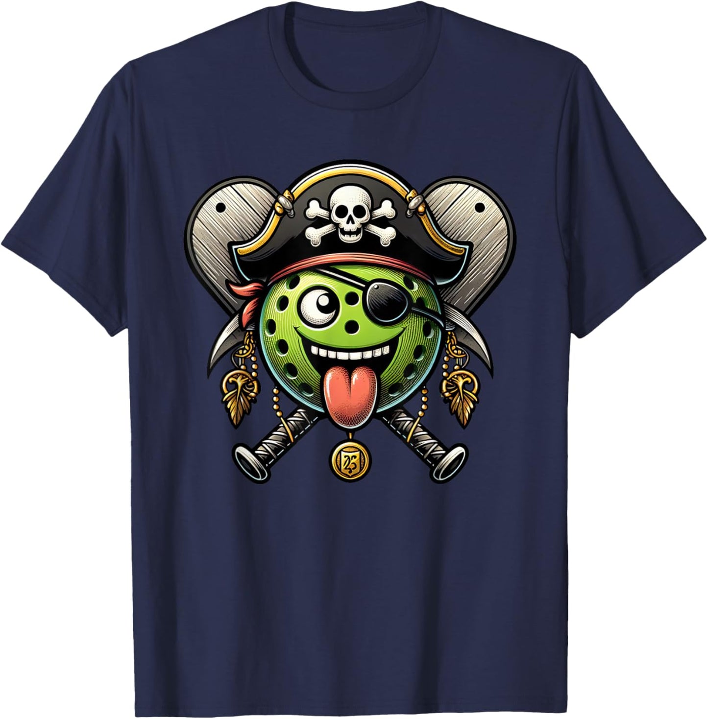 Pickleball Pirate Crossbones Halloween Kids T-Shirt - T-Shirt | Navy