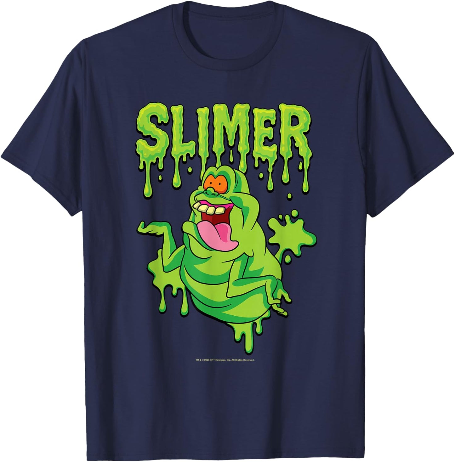 The Real Ghostbusters Ecto Green Slimer Retro 80's Cartoon T-Shirt - T-Shirt | Navy