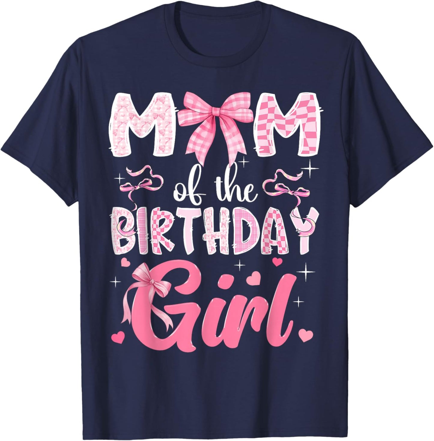 Mom of The Birthday Girl Pink Coquette Bow Family T-Shirt - T-Shirt | Navy