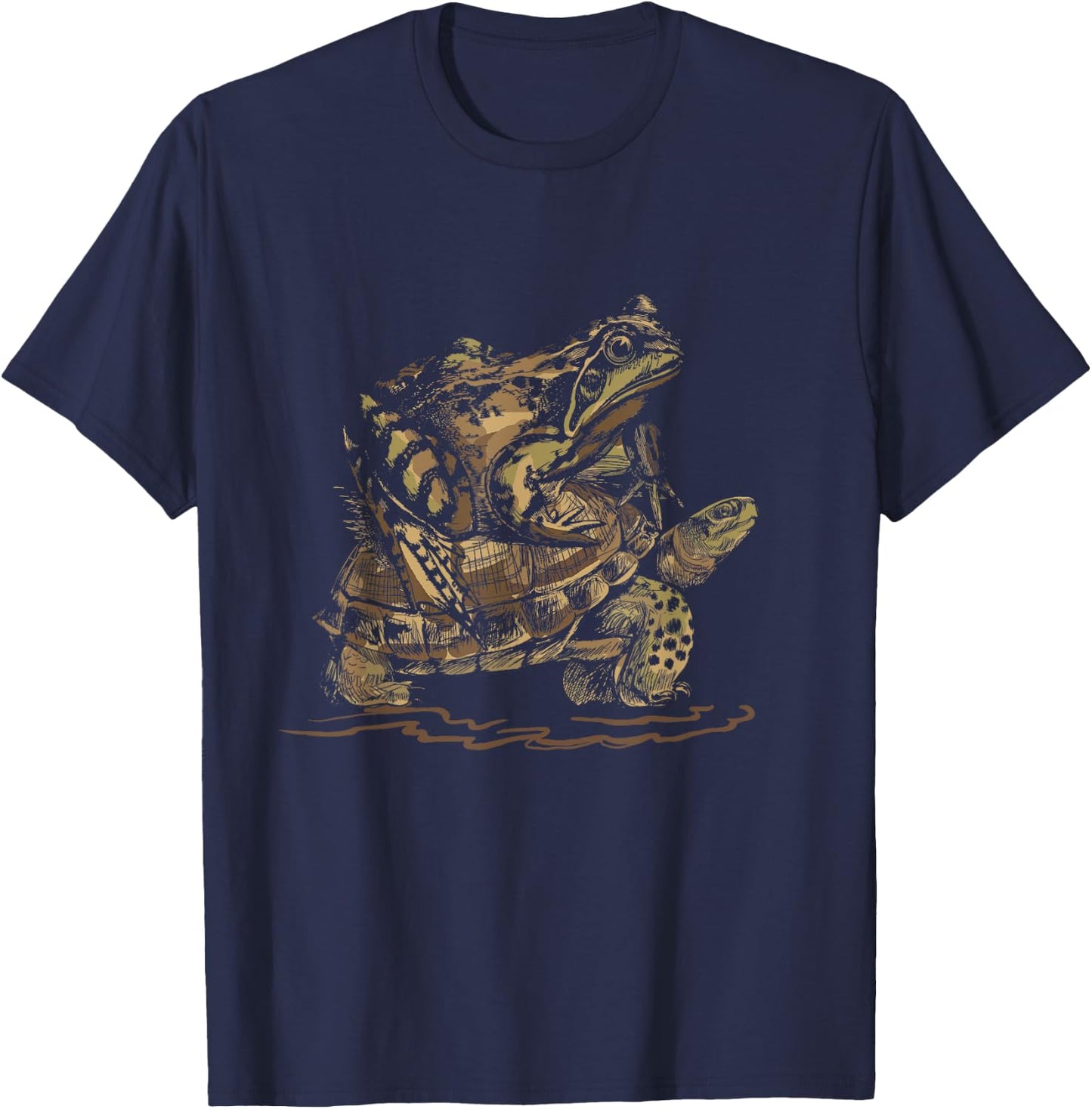 Wildlife Animal Gift Turtle Riding Frog T-Shirt - T-Shirt | Navy