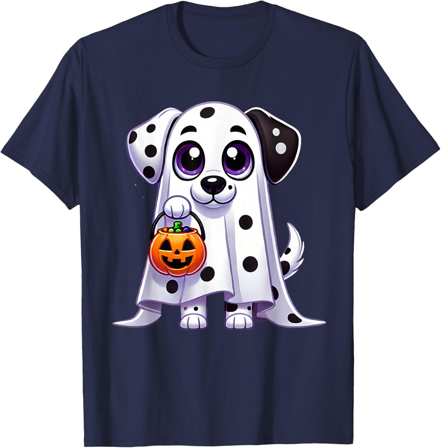 Dalmatian Ghost Halloween Dog Men Women Kids T-Shirt - T-Shirt | Navy