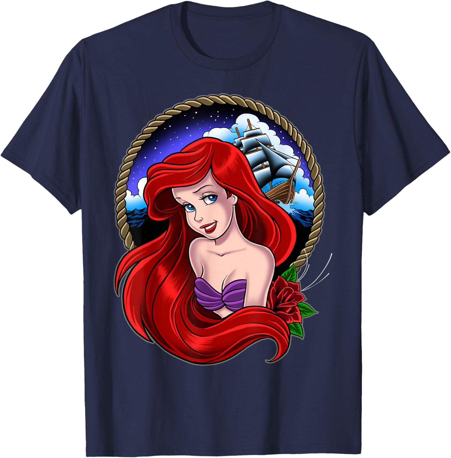 Disney The Little Mermaid Vintage Ariel Sailor Framed Tattoo T-Shirt - T-Shirt | Navy