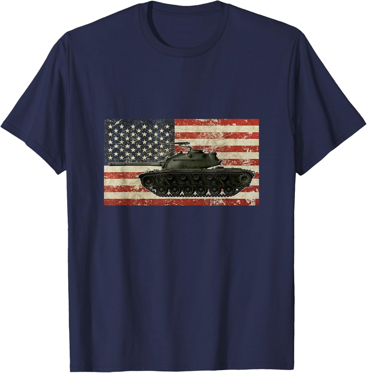 Vintage American USA Flag M48 Patton Tank Army War Vehicle T-Shirt - T-Shirt | Navy