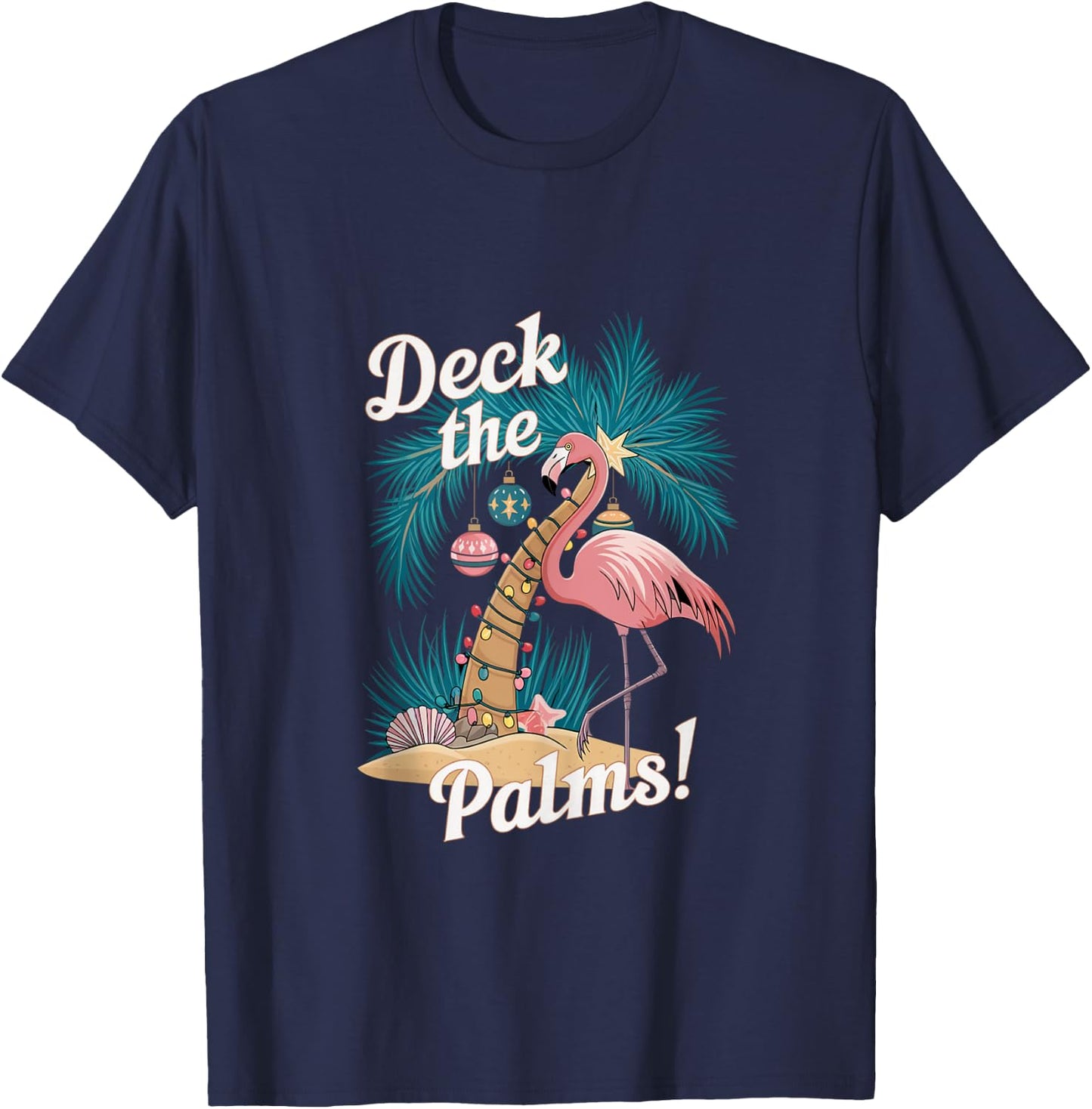 Funny Palm Tree Christmas Flamingo Holiday Merry Xmas Party T-Shirt - T-Shirt | Navy