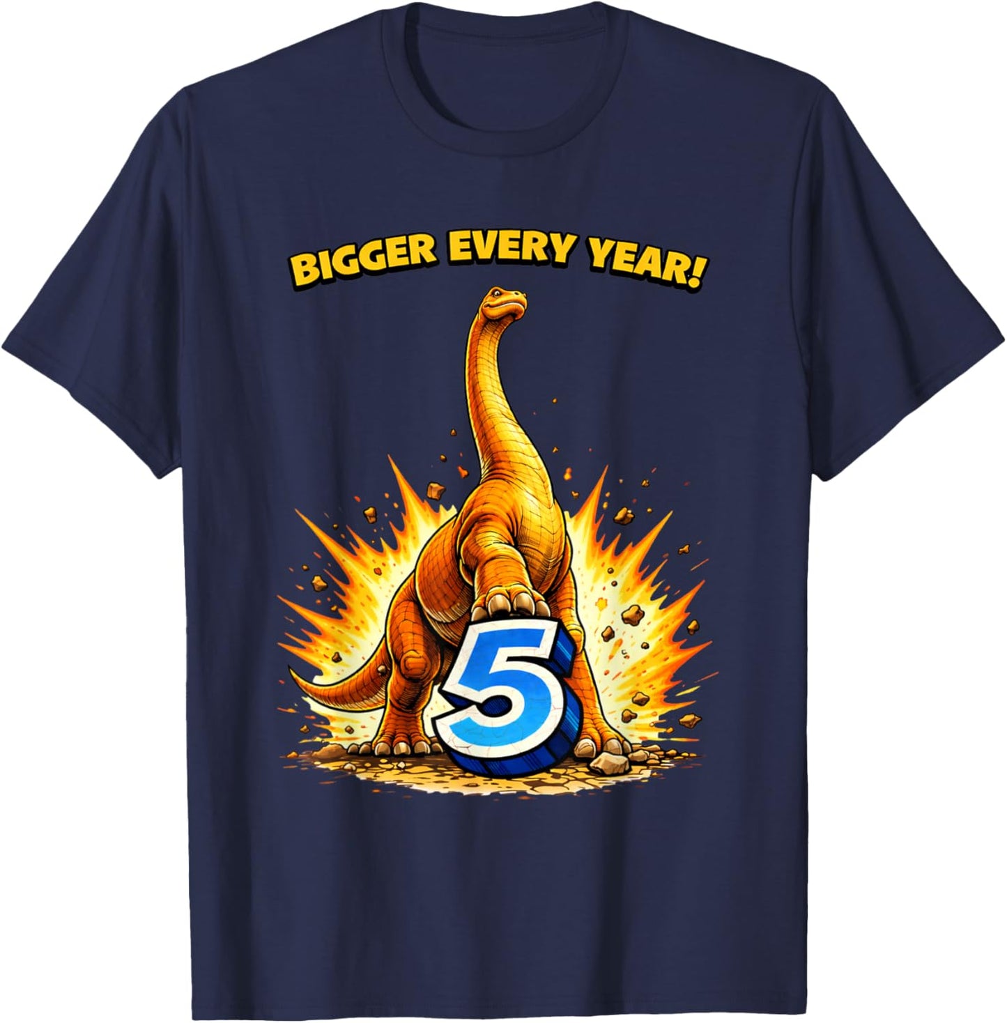 Bigger Every Year Dinosaur 5th Birthday T-Shirt - T-Shirt | Navy