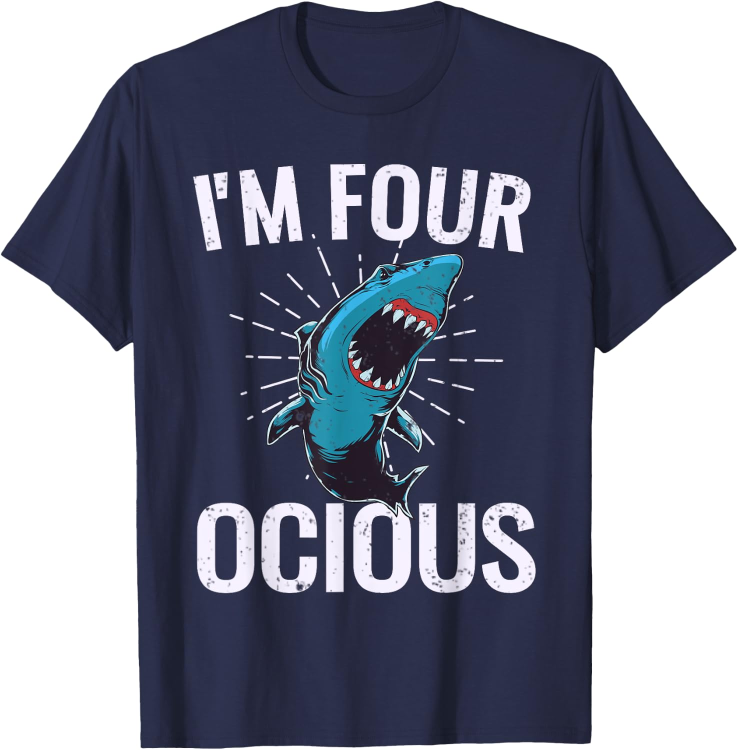 Shark Boys Kids 4th Birthday 4 Year Old Party T-Shirt - T-Shirt | Navy
