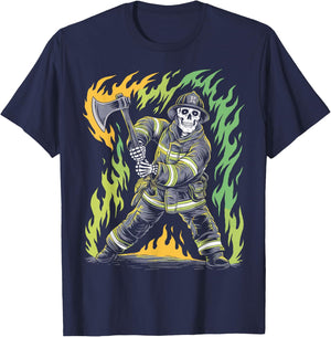 Skeleton Firefighting Lovers Spooky Halloween Firefighter T-Shirt - T-Shirt | Navy