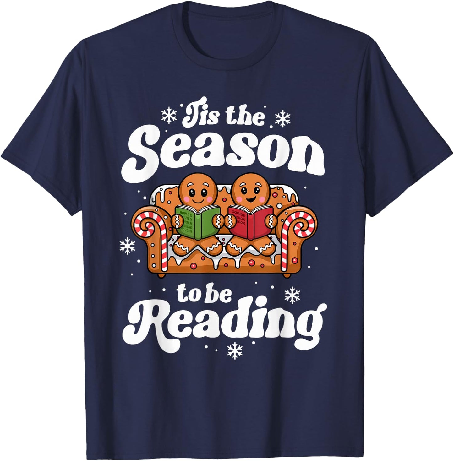 Christmas Book Lover Gingerbread Library Reading Bookaholic T-Shirt - T-Shirt | Navy