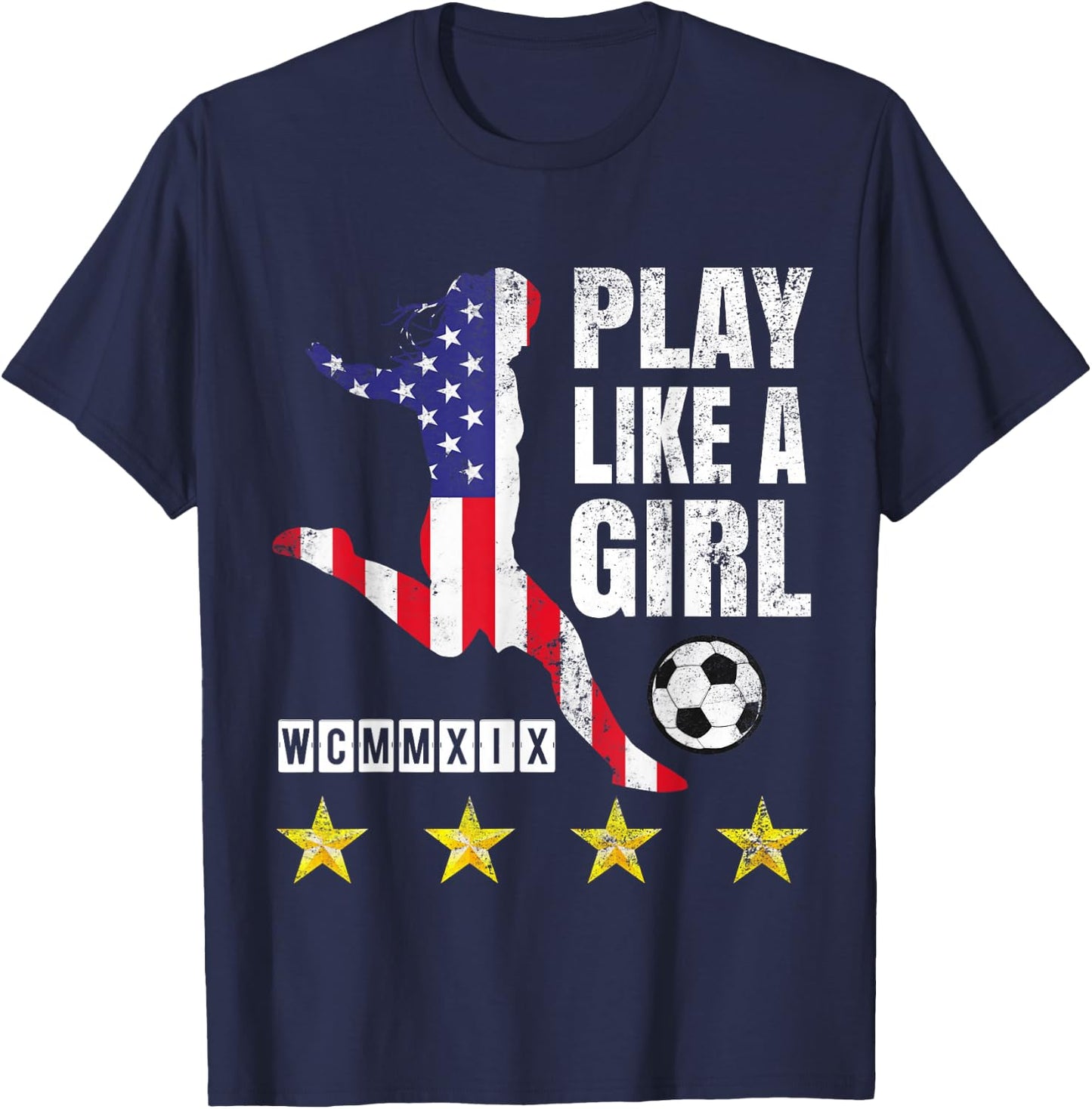 Play Like a Girl Soccer USA United States Women's T-Shirt - T-Shirt | Navy
