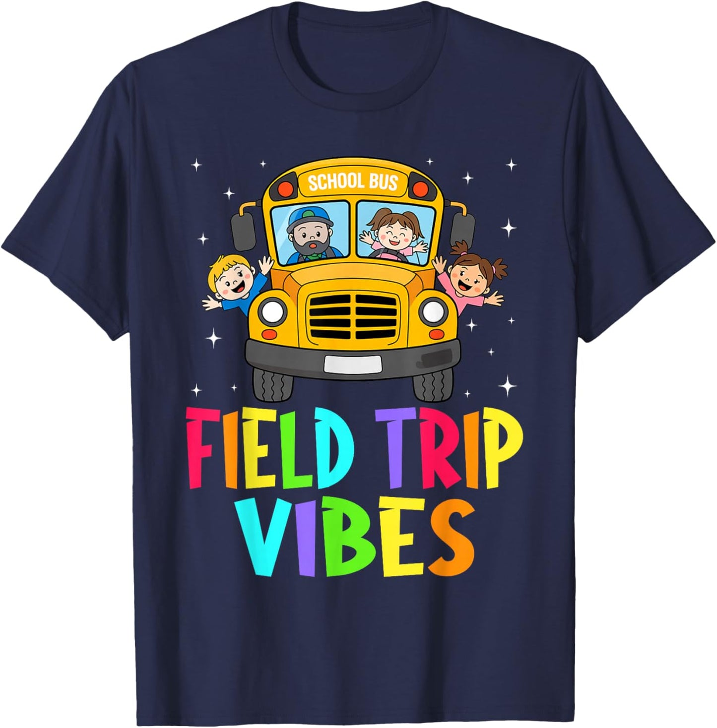 Field Trip Vibes Face Smile Retro Groovy Field Day 2025 T-Shirt - T-Shirt | Navy