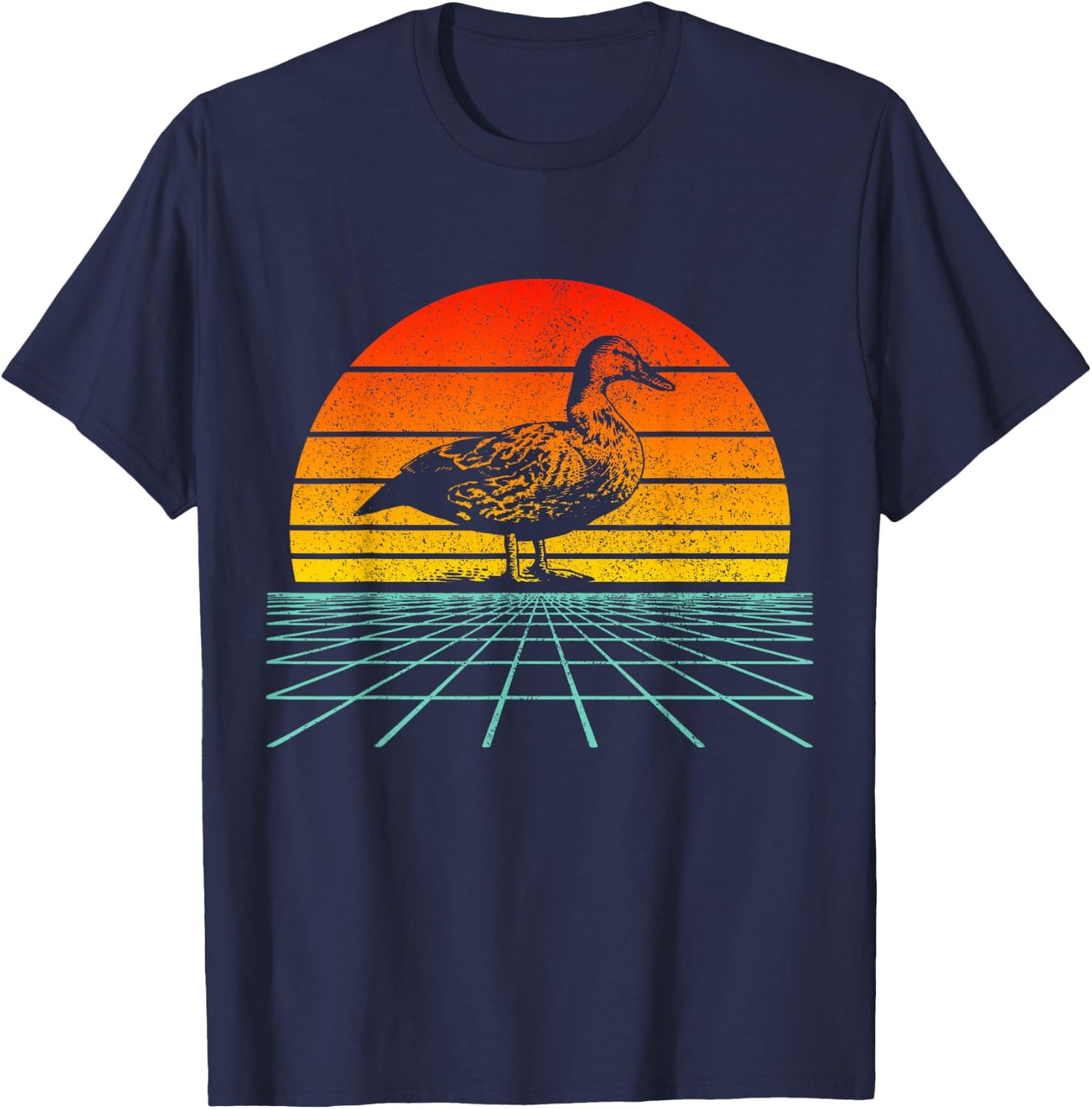 Duck Vintage Retro Sunset 80s Duck Lover T-Shirt - T-Shirt | Navy