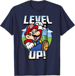 Super Mario Level Up Bowser Flag Portrait Graphic T-Shirt - T-Shirt | Navy