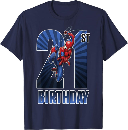 Marvel Spider-Man Swinging 21st Birthday Graphic T-Shirt - T-Shirt | Navy