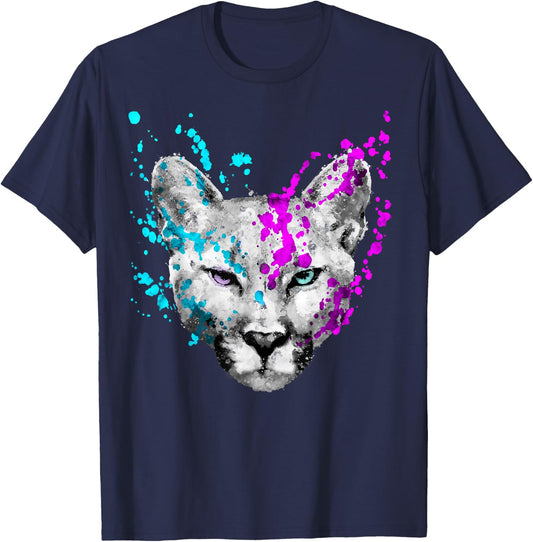 Watercolor lion mountain cougar painting wild artistic T-Shirt - T-Shirt | Navy