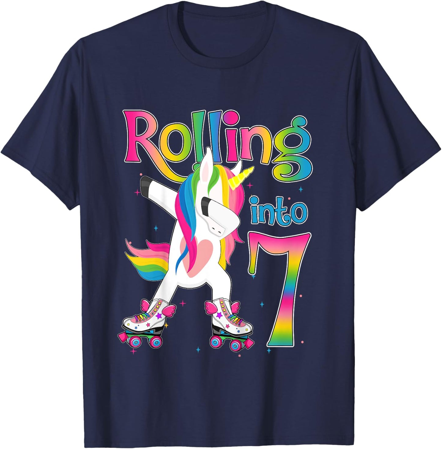 Rolling Into 7 years Let's Roll I'm Turning 7 Roller Skate T-Shirt - T-Shirt | Navy