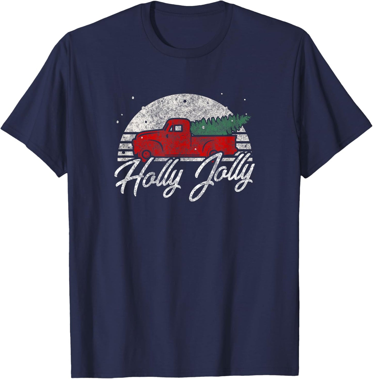 Vintage Christmas Truck Shirt Holly Jolly Holiday Gift T-Shirt - T-Shirt | Navy