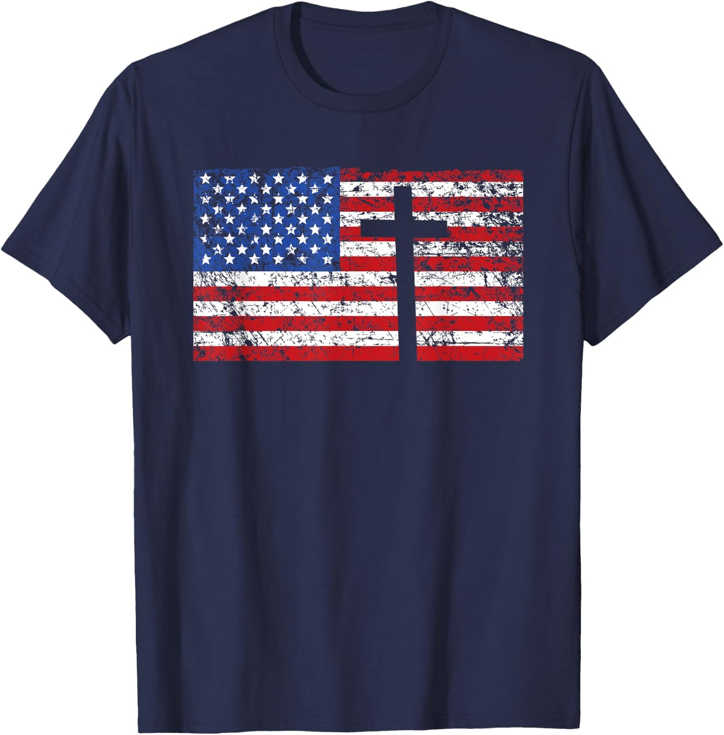 American Flag Cross Shirt, USA Christian Gift, Trust God T-Shirt - T-Shirt | Navy
