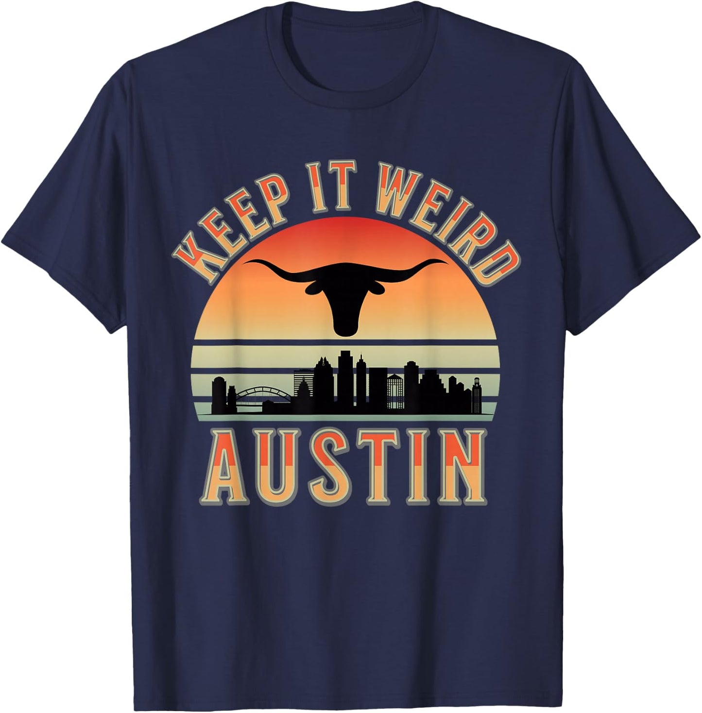 Stigmota Keep It Weird Austin Vintage Black Adult T-Shirt - T-Shirt | Navy