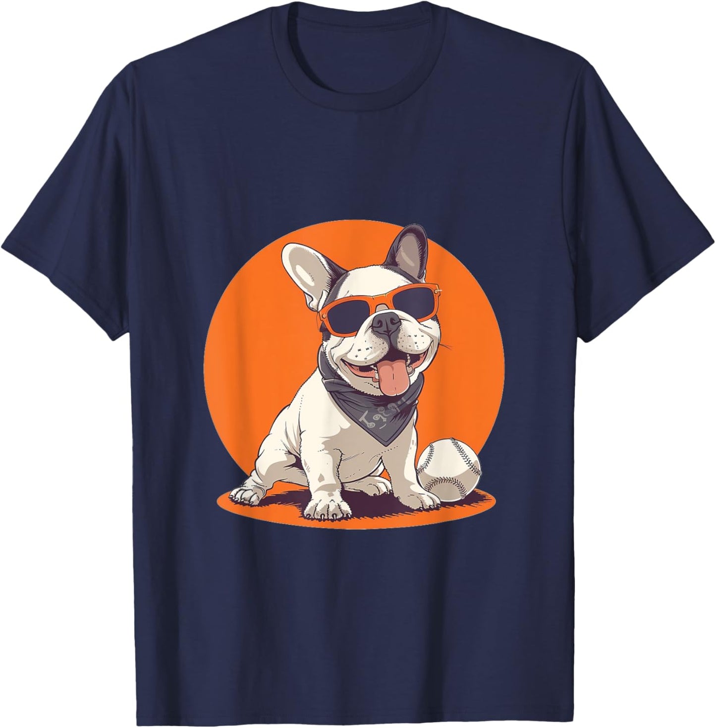 Cute French Bulldog Baseball Sports Dog Sunglasses Frenchie Women Kids T-Shirt - T-Shirt | Navy