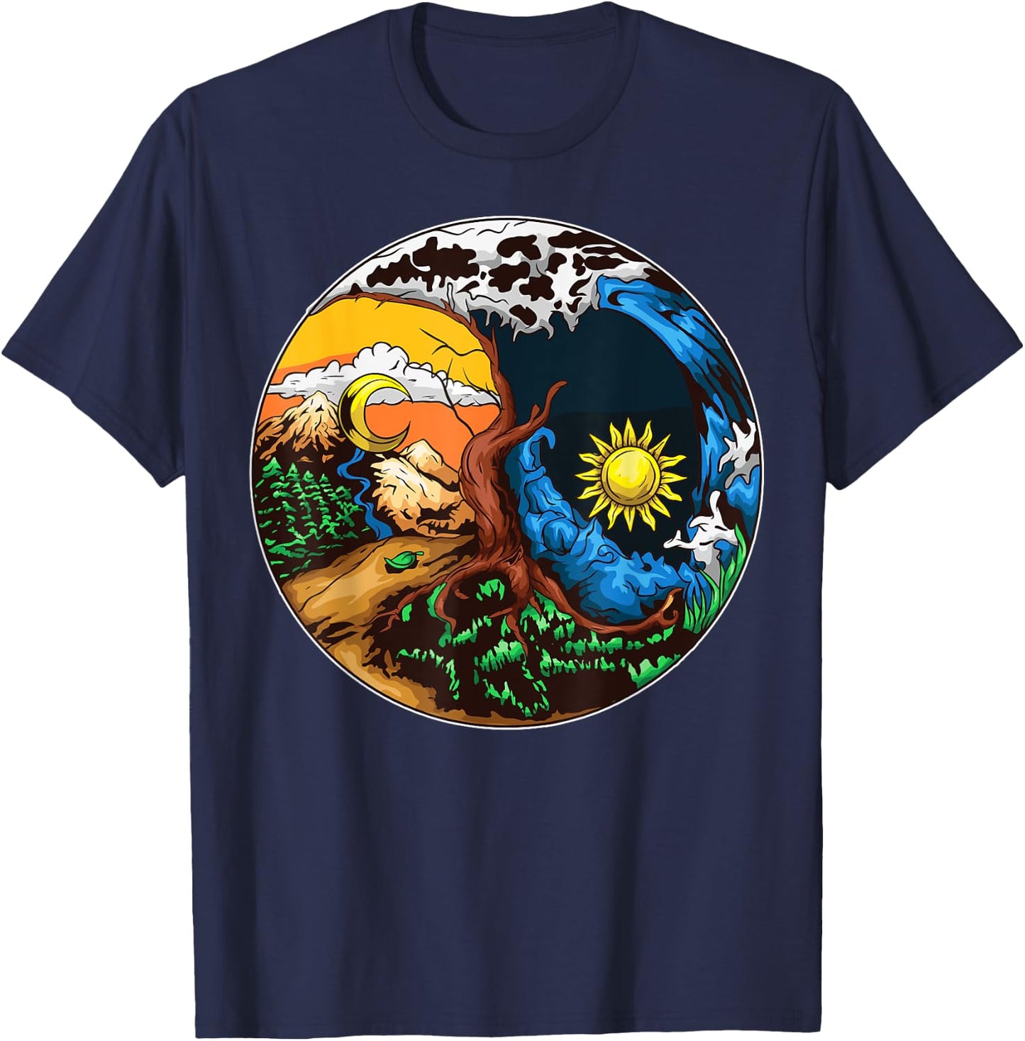 Yin Yang Happy Yin Yang Shirt Love Your Mother Earth Black Adult Classic Fit Short Sleeve Save Planet Shirt T-Shirt - T-Shirt | Navy