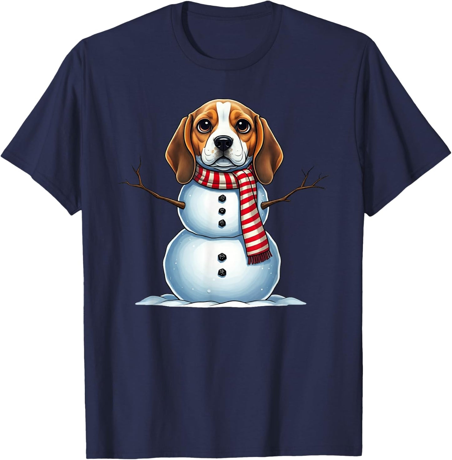 Funny Beagle Dog Snowman Scarf Christmas Kids T-Shirt - T-Shirt | Navy