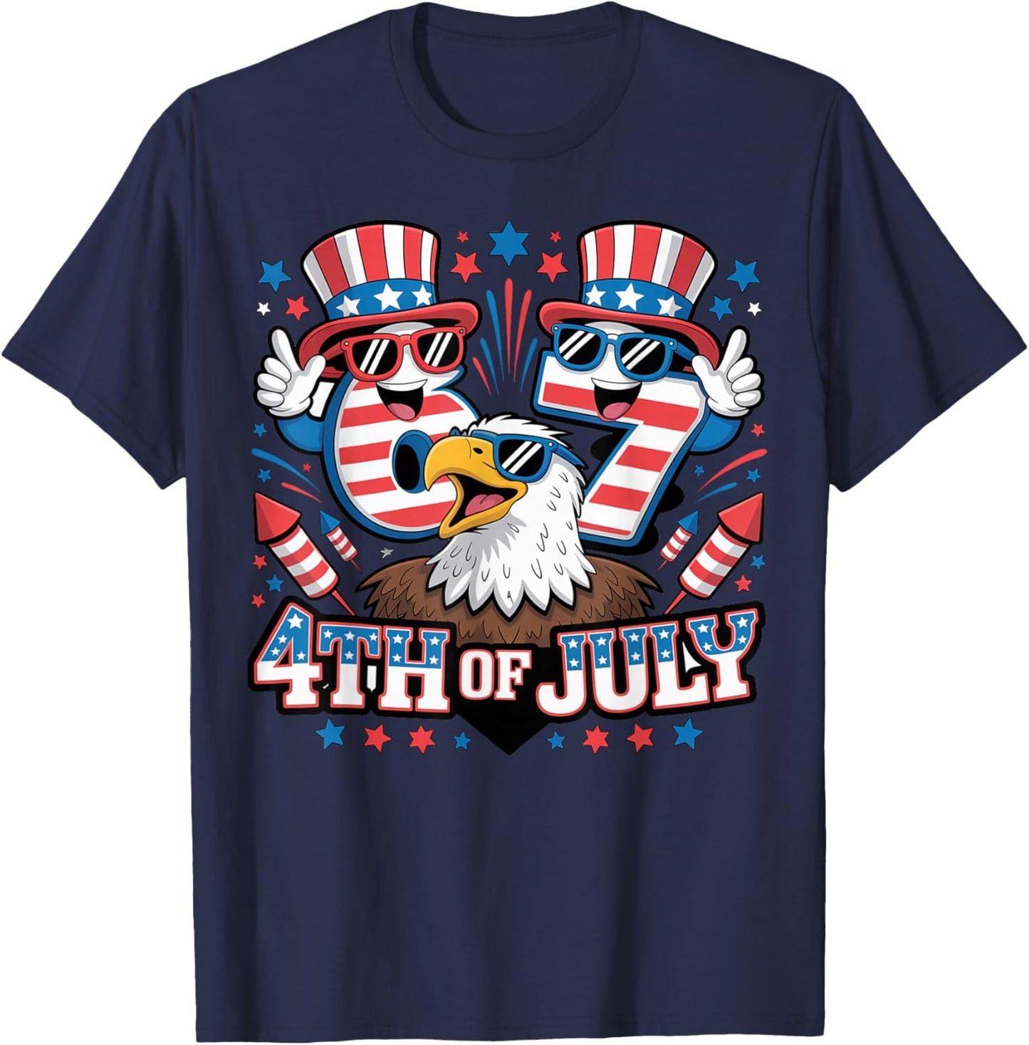 Six Seven 67 4th of July 6 7 Fourth July Boys Kids 6-7 Meme T-Shirt - T-Shirt | Navy