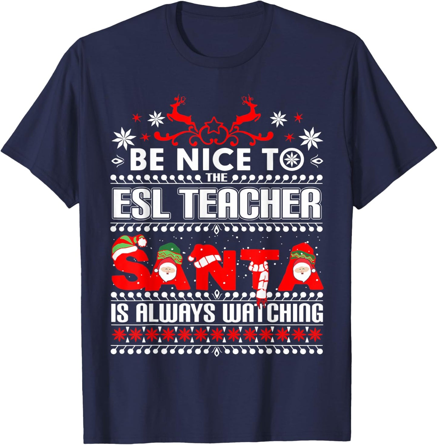 ESL Ugly Christmas Sweater Gift Funny X-mas English Teacher T-Shirt - T-Shirt | Navy
