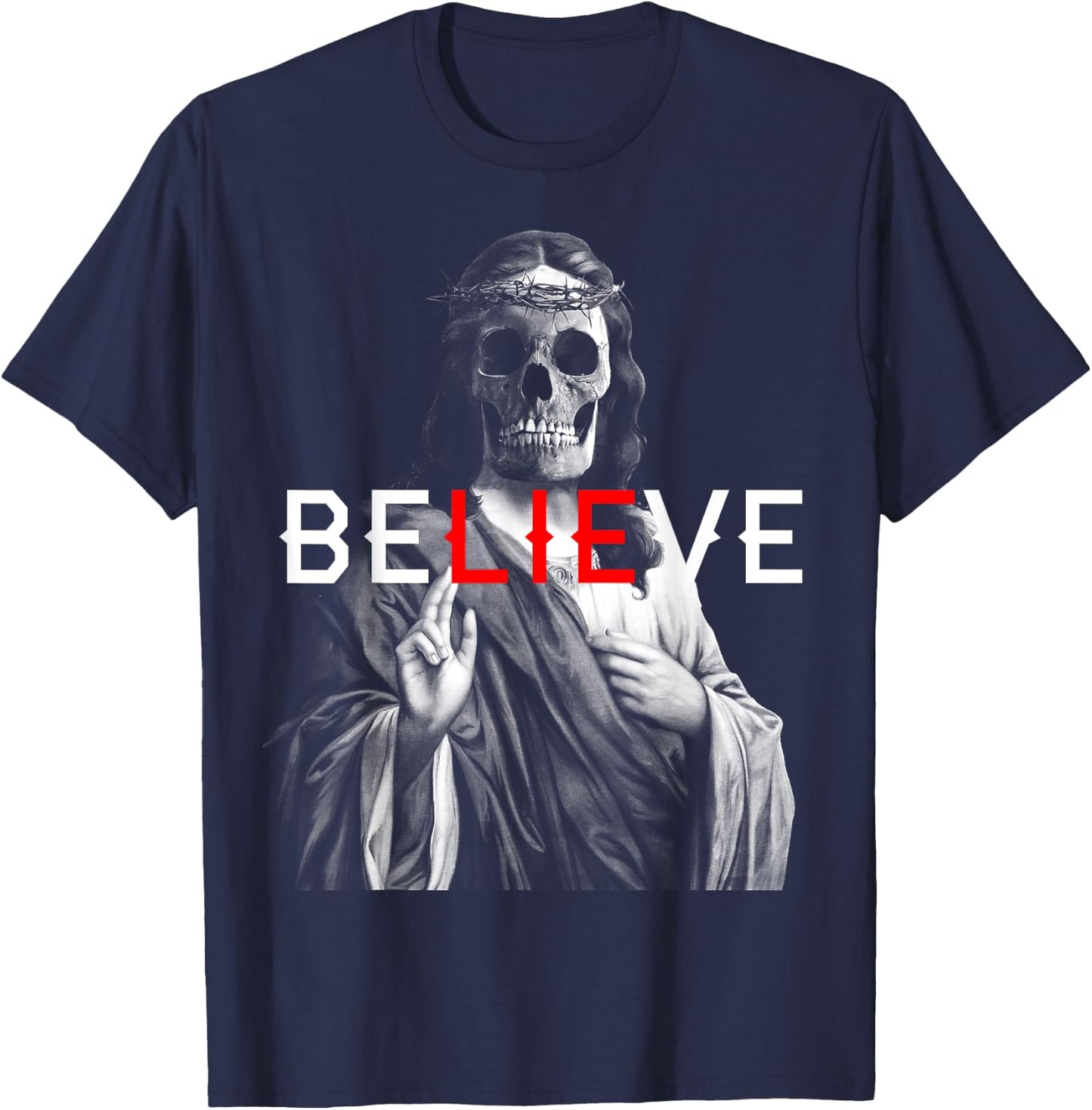 Blackcraft Antichrist Jesus Skull Believe Satan Atheist T-Shirt - T-Shirt | Navy