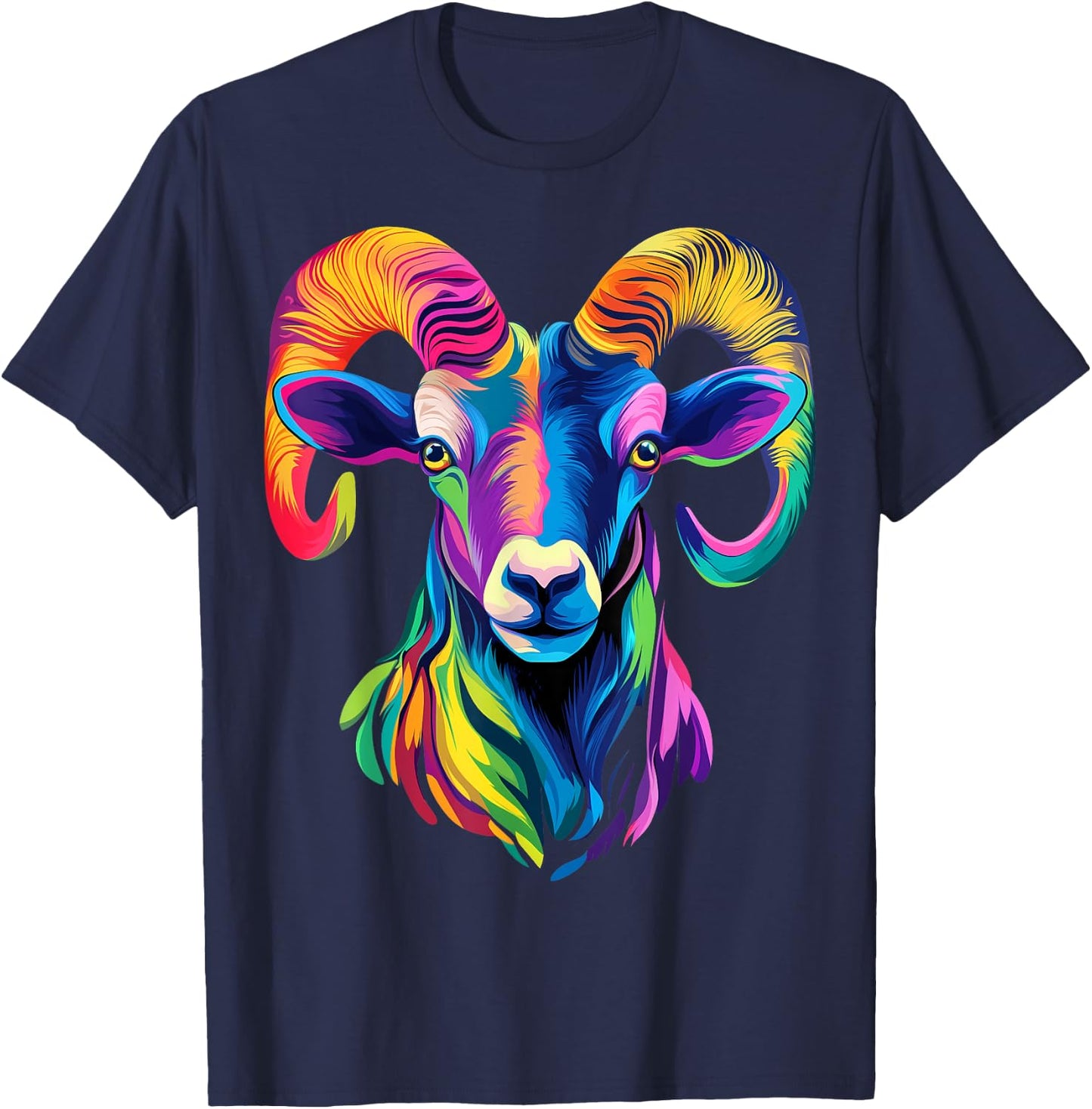 Colorful Bighorn Sheep Face Animal Lover Men Women Black T-Shirt - T-Shirt | Navy