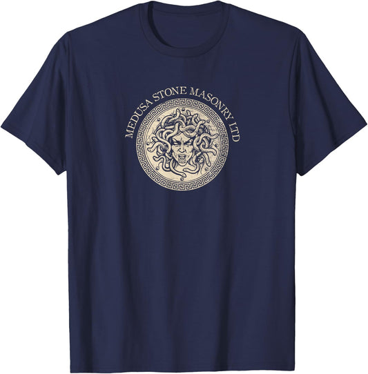 Vintage Medusa Masonry - Greek Horror Gorgon Small T-Shirt - T-Shirt | Navy