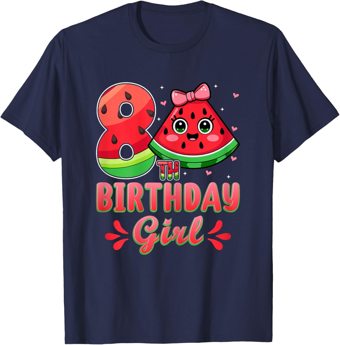 8th Birthday Girl Fruit Watermelon Kids 8 Years Old T-Shirt - T-Shirt | Navy