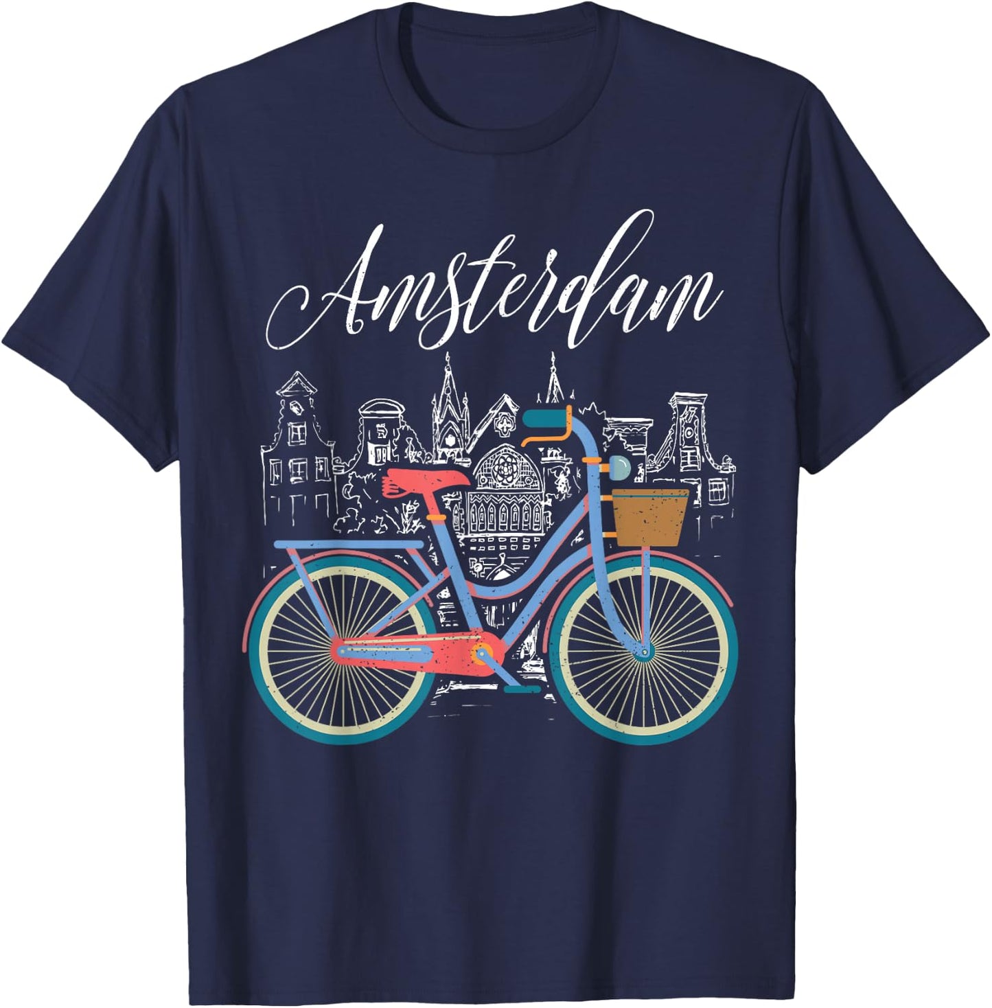 Love Cycling Luv Amsterdam Retro Bike Gift Design Idea T-Shirt - T-Shirt | Navy
